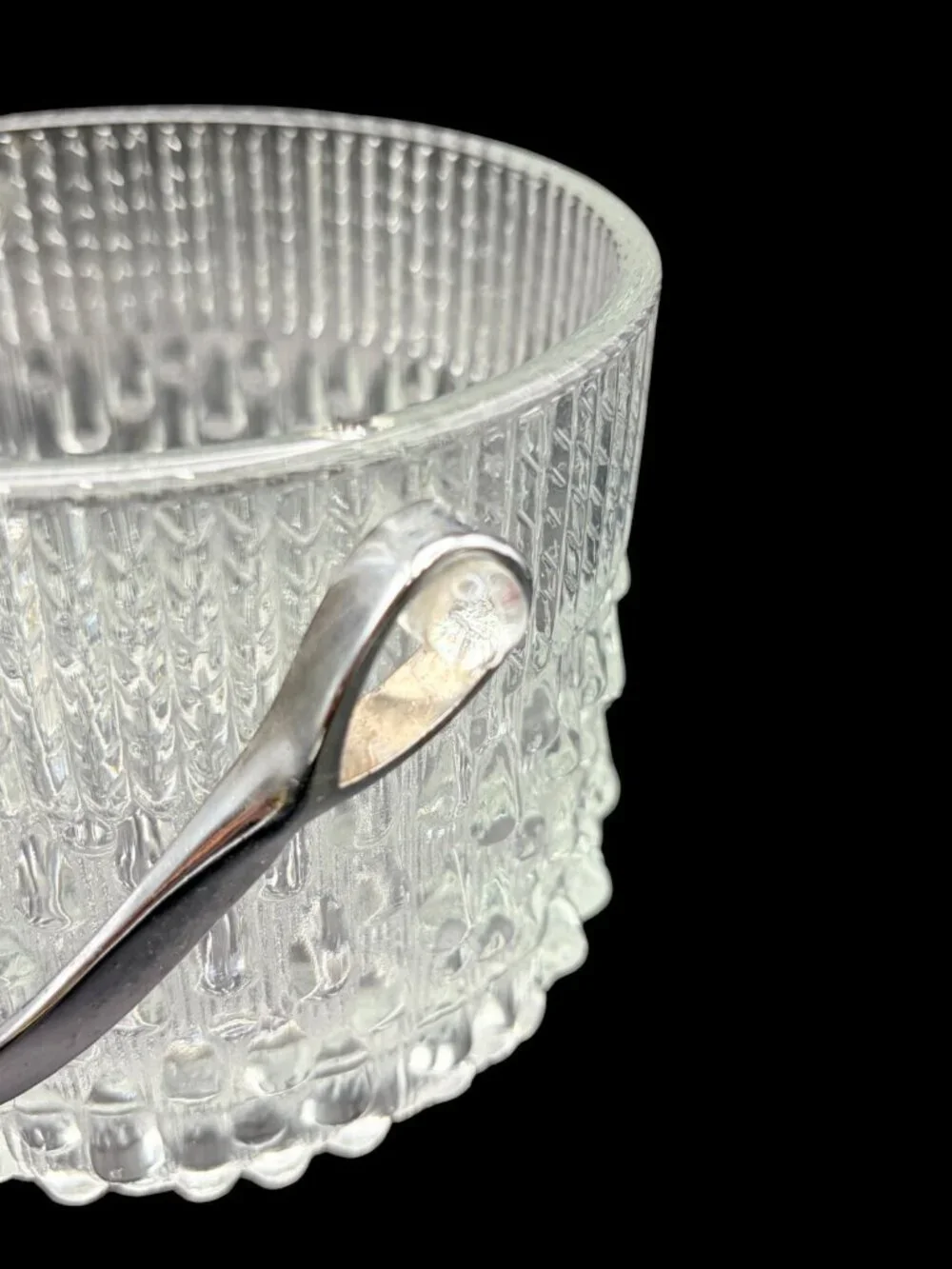 Vtg Teleflora French Glass Ice Bucket Biscuit Jar w/ Chrome Handle Textured MCM